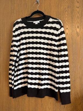 Liz Claiborne Brown and White Striped Crewneck Sweater